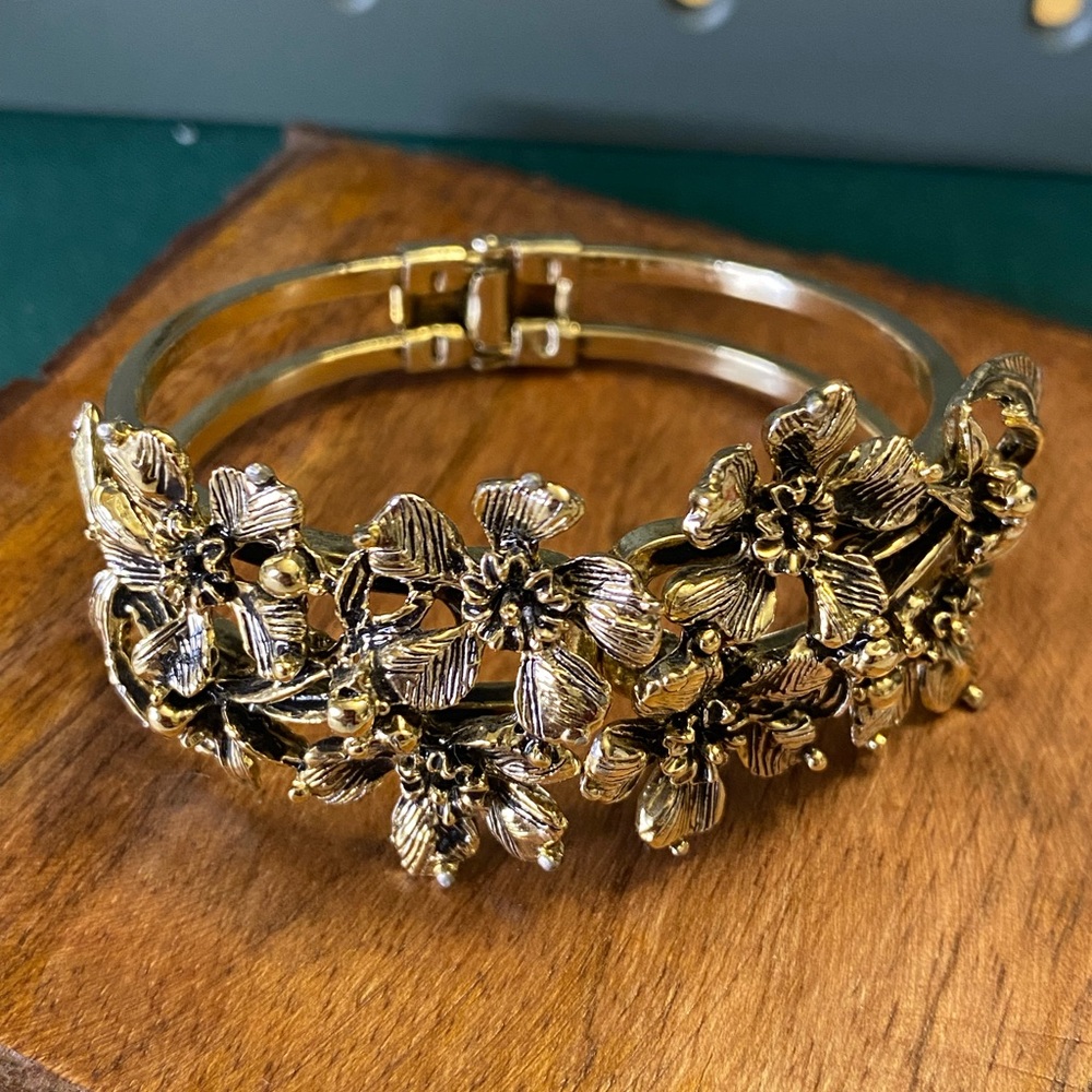 Floral Clamper Bracelet Goldtone